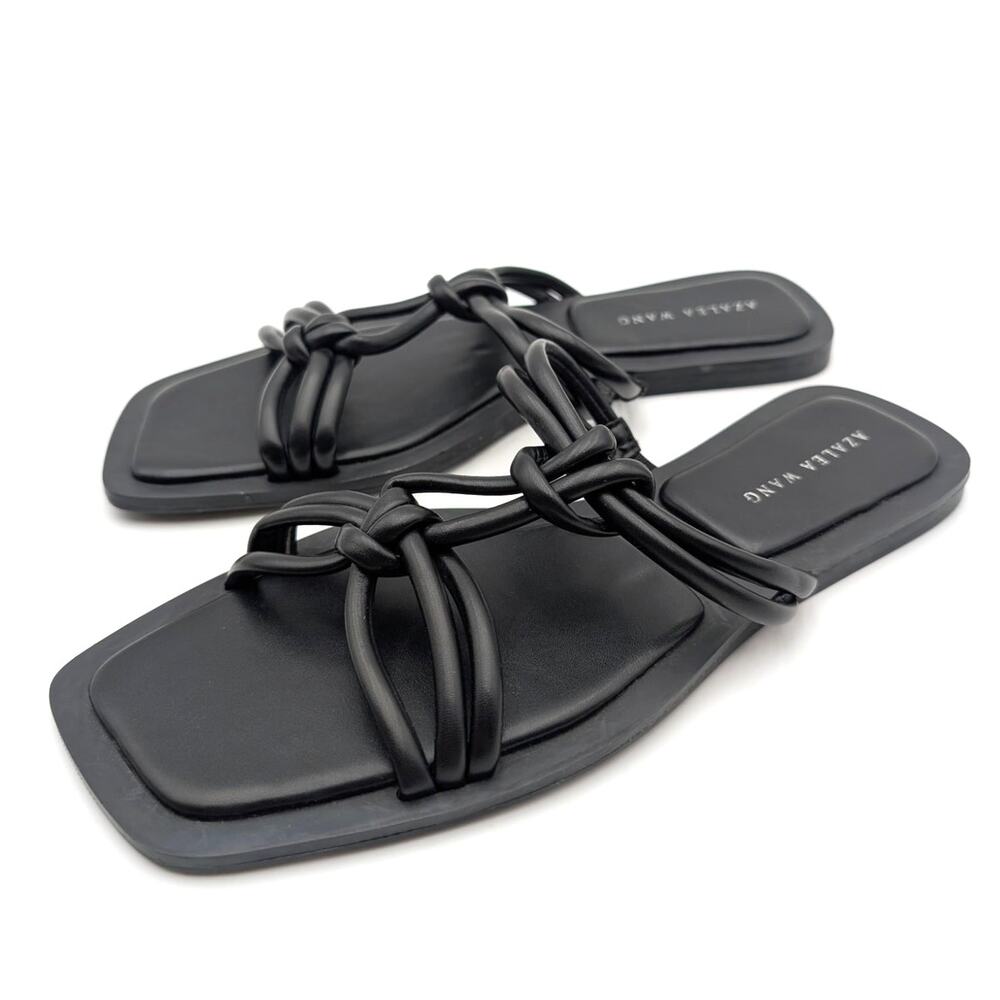 Azalea Wang Stetson Tubular Straps Knot Flat Sandals Women's Black Size US7 EU38